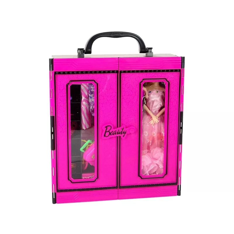LEAN TOYS boneca com guarda-roupa quarto de vestir para bonecas em mala Beauty-Girl