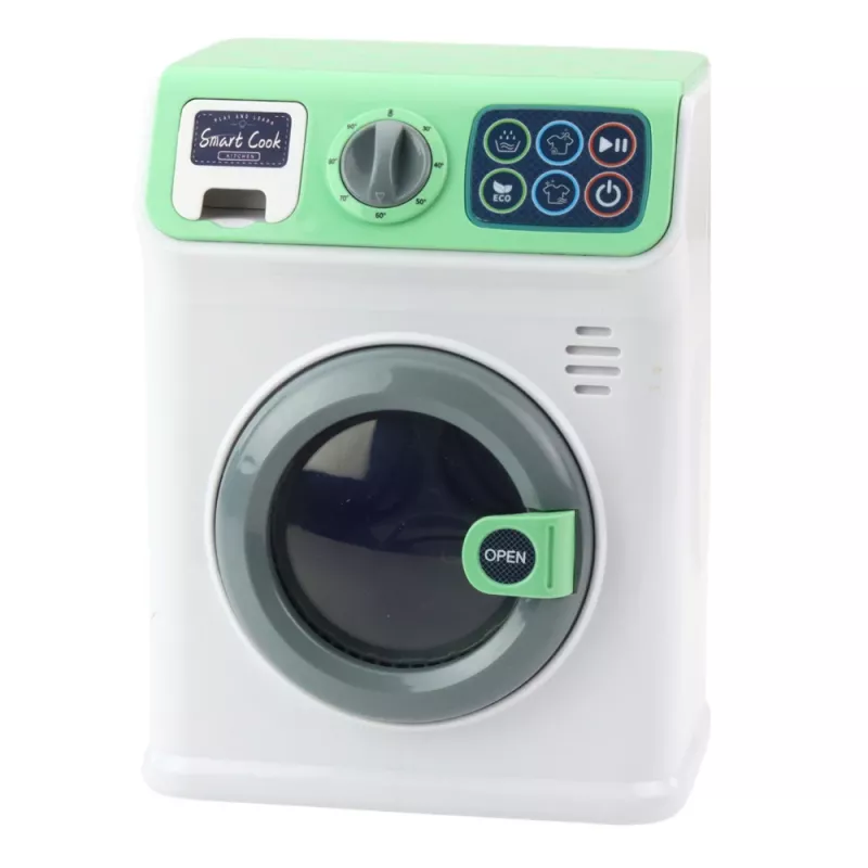 LEAN TOYS Máquina de Lavar para Crianças com Tambor Rotativo, Luzes e Sons, Branco e Verde