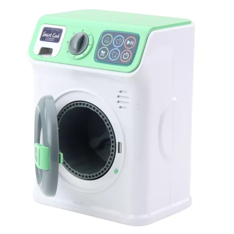 LEAN TOYS Máquina de Lavar para Crianças com Tambor Rotativo, Luzes e Sons, Branco e Verde