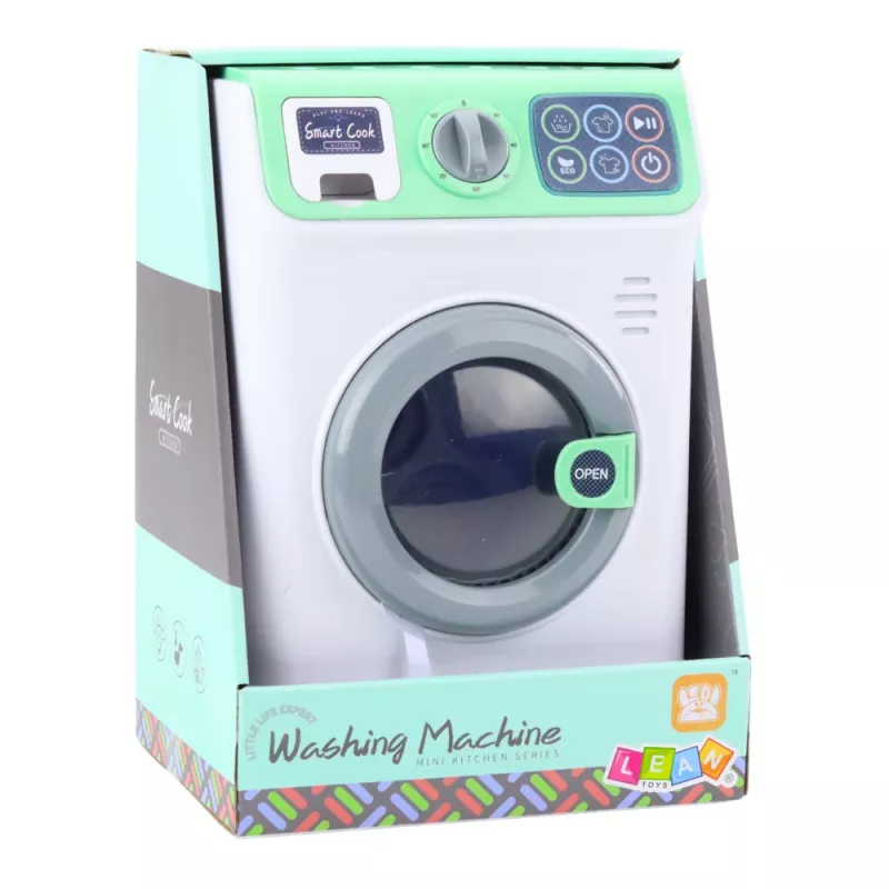 LEAN TOYS Máquina de Lavar para Crianças com Tambor Rotativo, Luzes e Sons, Branco e Verde