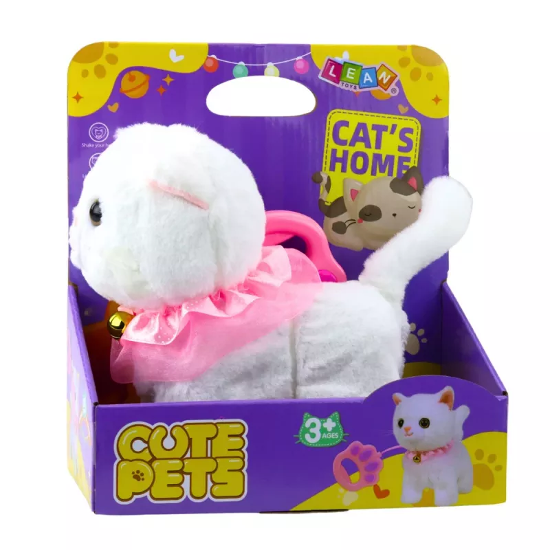 LEAN TOYS Gatinho Interativo com Trela Rosa Folhos Tinkerbell Anda e Mia