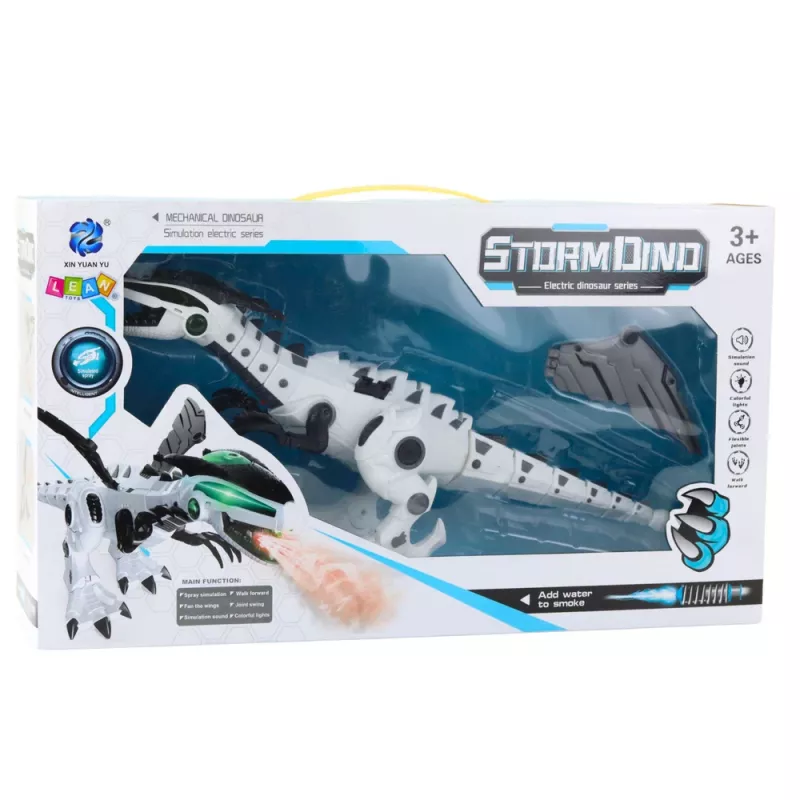 LEAN TOYS Robô Dinossauro a Pilhas com Asas Móveis, Luzes, Som, Branco