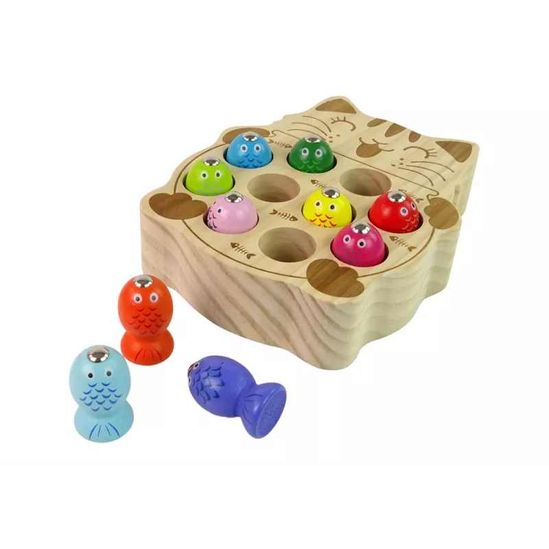 LEAN TOYS Jogo de pesca em madeira com 2 canas gatinho