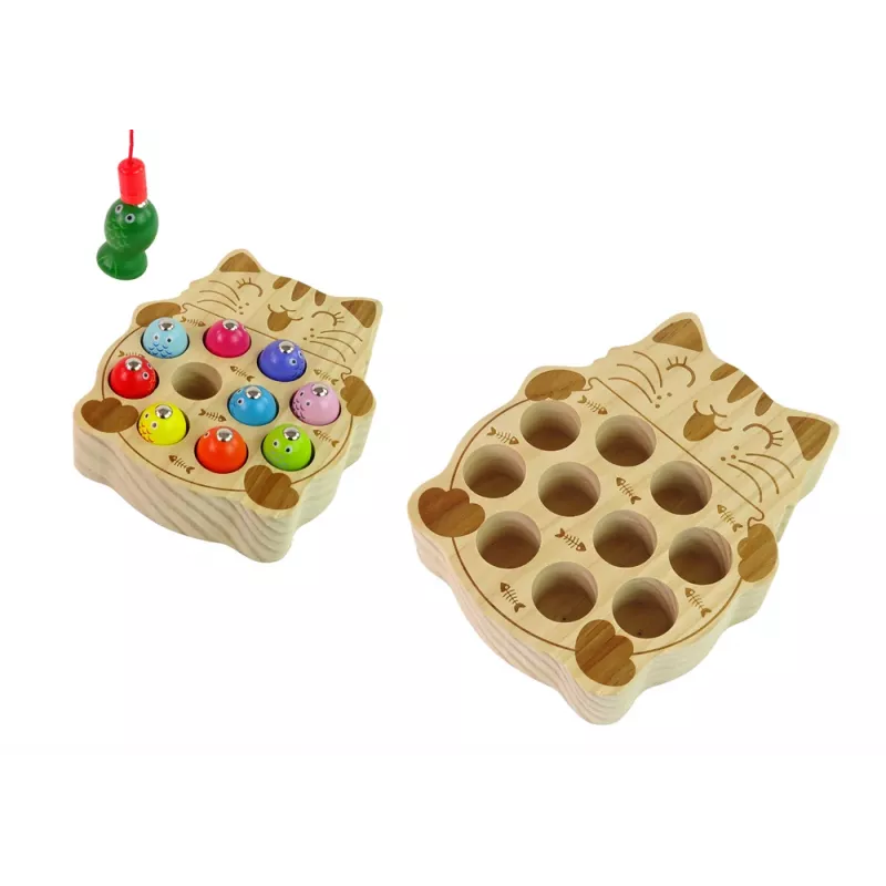 LEAN TOYS Jogo de pesca em madeira com 2 canas gatinho