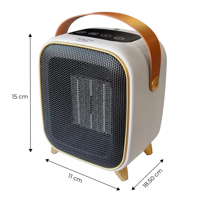 Adler AD 7762 termoventilador cerâmico PTC com comando, 2000W, visor LED, oscilação 45°, temporizador 12h, proteção contra sobreaquecimento e queda, preto