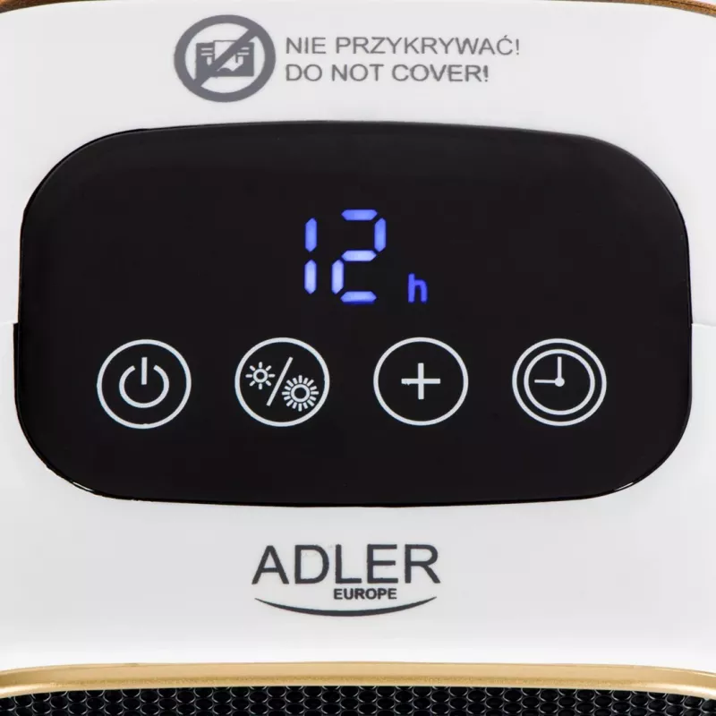 Adler AD 7762 termoventilador cerâmico PTC com comando, 2000W, visor LED, oscilação 45°, temporizador 12h, proteção contra sobreaquecimento e queda, preto