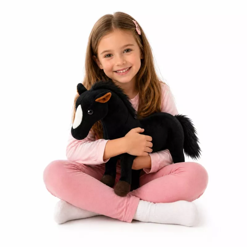 LEAN TOYS cavalo de peluche mascote preto 40cm x 37cm