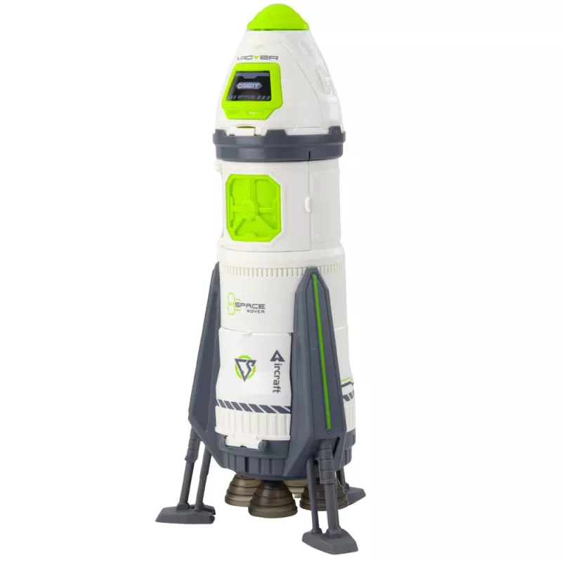 LEAN TOYS Space Rocket Ship playset com figuras de astronautas, luzes e sons, 42 cm, branco cinzento laranja