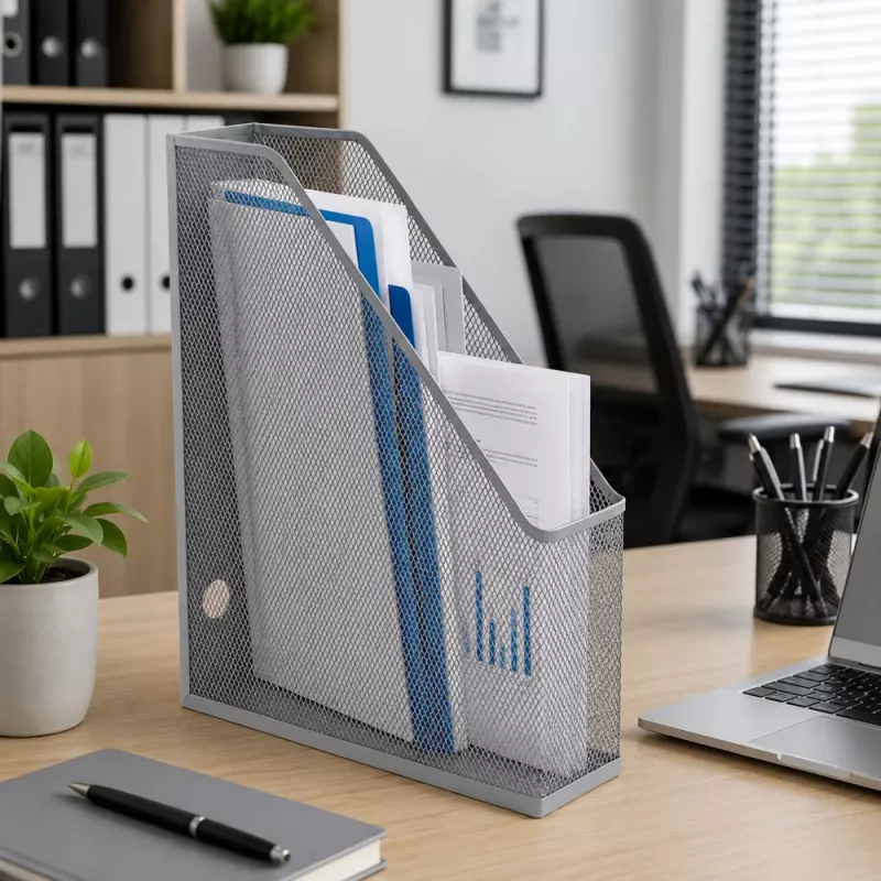 LEAN suporte organizador de escritório em metal para documentos e pastas, vertical, prateado, A4