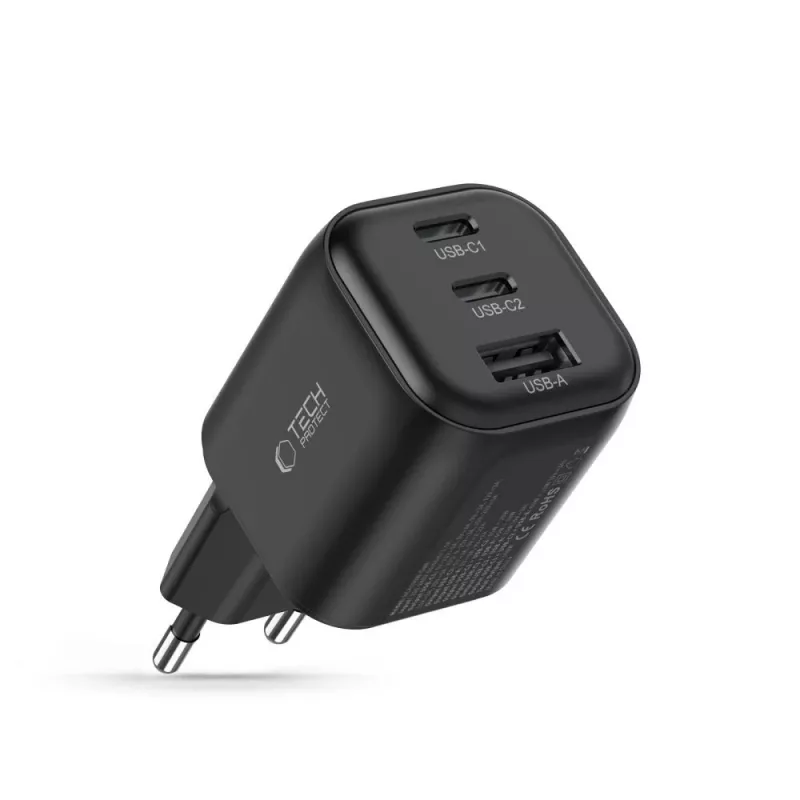 TECH-PROTECT NCA100W-GaN fonte de alimentação GaN de 3 portas 100W PD 3.2 / QC3.0 preta