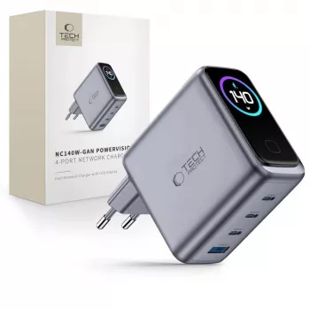 TECH-PROTECT POWERVISION NC140W-GaN carregador de 4 portas PD 140W / QC3.0 cinzento-escuro