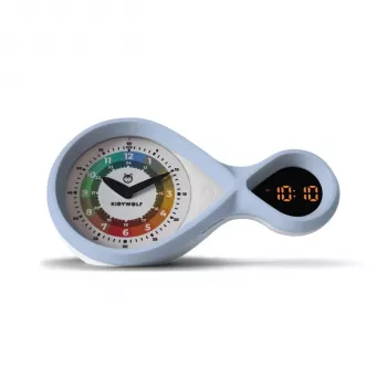 Despertador analógico e digital Kidywolf com luz noturna e treinador de sono, azul-claro