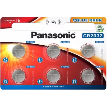 Pilha de lítio tipo botão Panasonic Batteries CR-2032EL/6B 3V 220mAh (pack de 6)