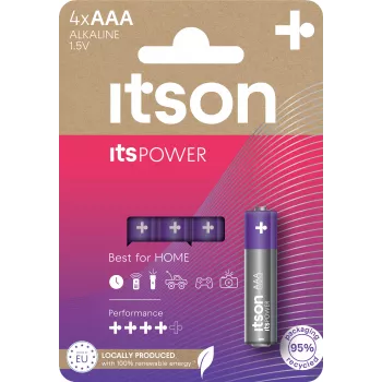 Pilhas alcalinas ITSON LR03IPO/4CP AAA, 1,5 V, blister de 4