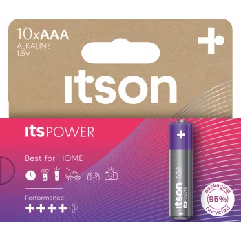 Pilhas alcalinas ITSON LR03IPO/10HH AAA pack de 10 | 1,5V LR03 MN2400 duradouras, à prova de fugas, sem mercúrio