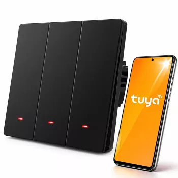 Qoltec Interruptor de luz tátil Smart Wi-Fi de 3 canais, preto