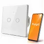 Qoltec Interruptor de luz tátil Smart de 2 canais Wi-Fi Tuya Smart Life vidro temperado branco
