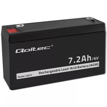 Qoltec Bateria AGM 6V 7,2Ah VRLA recarregável, chumbo-ácido selado, sem manutenção