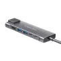 Adaptador hub multiporta USB-C com HDMI 4K, 2x USB 3.0, dados USB-C, 100W PD, Gigabit Ethernet, cinzento sideral