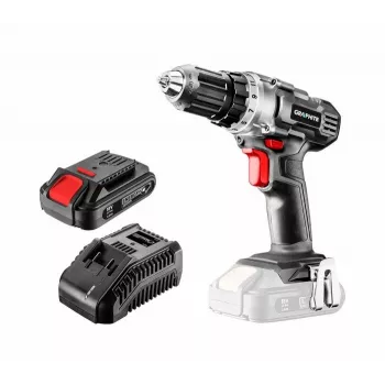 Graphite 58G000-SET1 Conjunto de aparafusadora a bateria 18V com 2x baterias 2,0Ah, 35 Nm, bucha de aperto rápido, luz LED, preto/vermelho