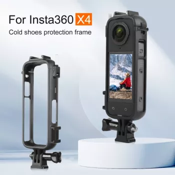 PULUZ PU979B Capa protetora com suporte e sapata dupla para flash frio para Insta360 X4 – preto