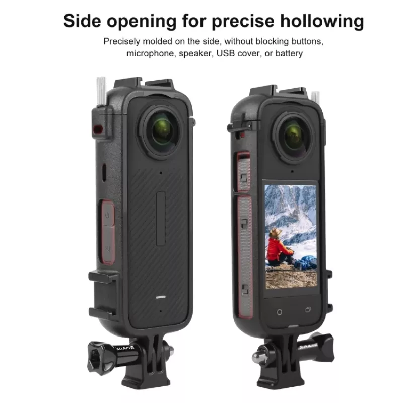 PULUZ PU979B Capa protetora com suporte e sapata dupla para flash frio para Insta360 X4 – preto
