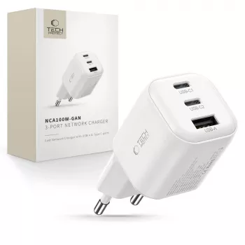TECH-PROTECT NCA100W-GAN-AVS Carregador GaN de 3 portas PD 3.2 100W / QC3.0 branco