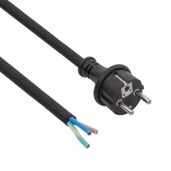 Akyga AK-OT-04S Cabo de alimentação em borracha H05RR-F 3 x 1,5 mm², ficha CEE-7/7 para extremidade aberta, 5 m, preto