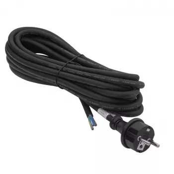 Akyga AK-OT-04S Cabo de alimentação em borracha H05RR-F 3 x 1,5 mm², ficha CEE-7/7 para extremidade aberta, 5 m, preto