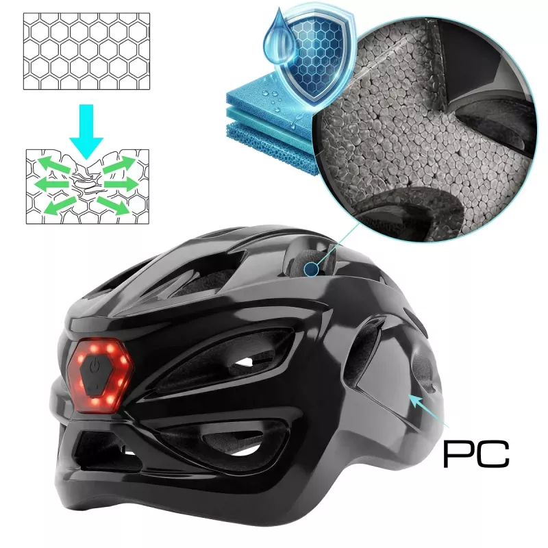Kask Capacete Speed preto brilhante com luz LED, tamanho M (54-58 cm) da Vayox