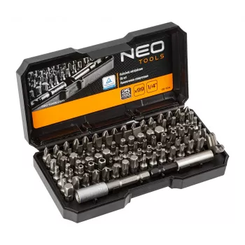 NEO TOOLS conjunto de 99 pontas de chave de fendas com punho, aço S2, encaixe sextavado de 1/4 polegada, fenda, Phillips, Pozidriv, Torx, Torx de segurança, sextavado, sextavado de segurança, quadrado, Spanner, Tri-Wing, Torq-Set, Clutch, suporte de pontas magnético, adaptador, rol