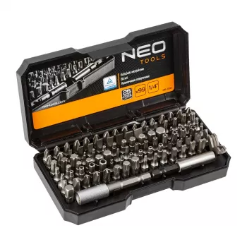NEO TOOLS conjunto de 99 pontas de chave de fendas com punho, aço S2, encaixe sextavado de 1/4 polegada, fenda, Phillips, Pozidriv, Torx, Torx de segurança, sextavado, sextavado de segurança, quadrado, Spanner, Tri-Wing, Torq-Set, Clutch, suporte de pontas magnético, adaptador, rol