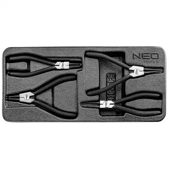 NEO TOOLS conjunto de alicates de anéis de segurança, 4 peças, interiores/exteriores retos e curvos, aço CrV, 180 mm, certificado TÜV