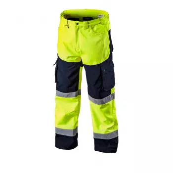 NEO TOOLS Calças softshell de alta visibilidade, amarelo fluorescente, tamanho XL