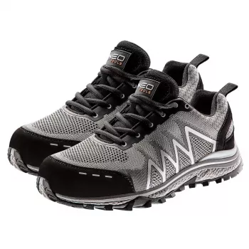 NEO Tools 82-731 Sapatos de segurança S1P SRC, biqueira de aço, antiperfuração, preto/cinzento/amarelo, tamanho 43