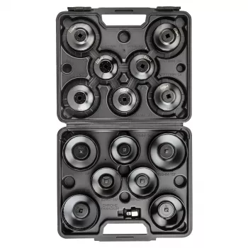 NEO TOOLS Conjunto de chaves de caixa para filtros de óleo 16 peças (65-100 mm, encaixe de 3/8 polegadas, tipo copo, uso múltiplo, aço, mala de plástico)