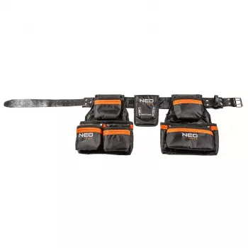 Cinto de ferramentas profissional NEO TOOLS 84-330 com 12 bolsas, poliéster resistente, fivela de fecho rápido, ajustável 80-120 cm, preto/cinzento