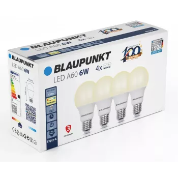 Blaupunkt lâmpada LED E27 A60 570 lm 6W 2700K, 4 unidades (BLAUPUNKT-E27-6W-WW-4)
