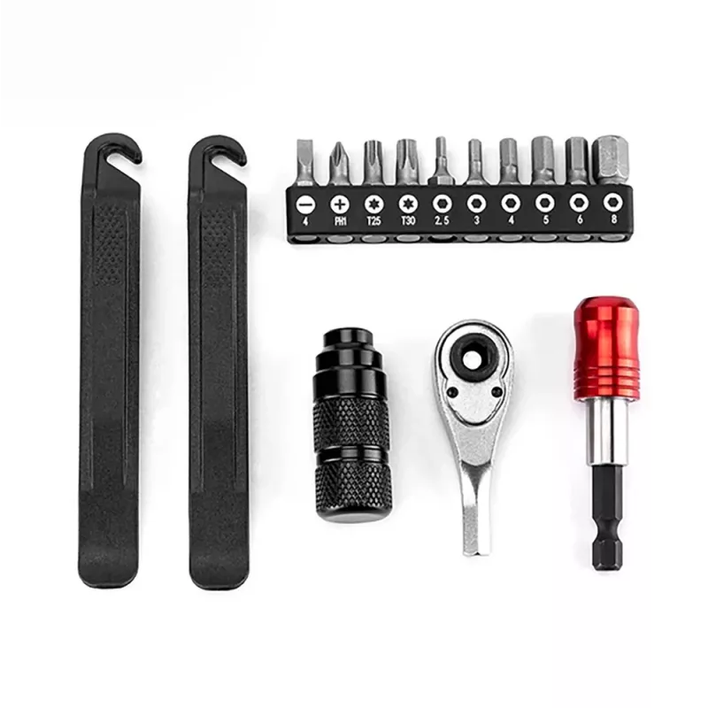 ROCKBROS Kit de reparação de emergência para bicicleta - multiferramenta 16 em 1, mini bomba, desmonta-pneus, remendos, preto