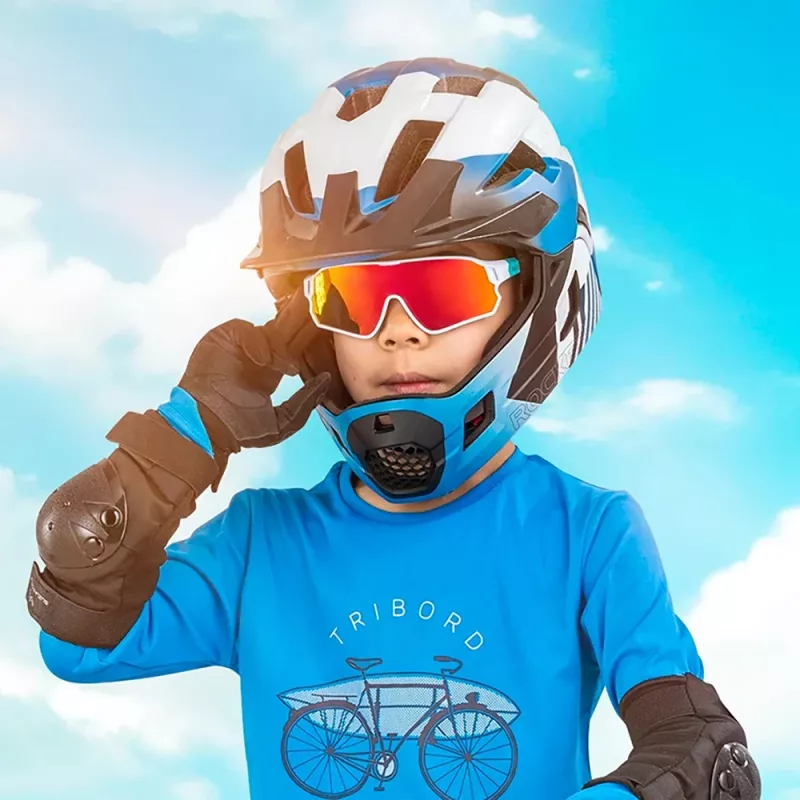 ROCKBROS Óculos de ciclismo polarizados para criança 8-14 anos, proteção UV400, armação TR90, verde-branco