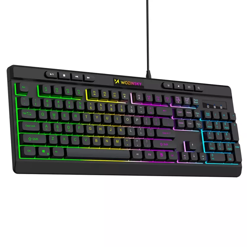 Wozinsky WKG-1044 Teclado gaming com fio, membrana, retroiluminação RGB, preto, formato completo, USB-A, 104 teclas, anti-ghosting