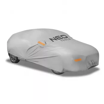 NEO TOOLS Capa de automóvel impermeável multicamada XL, 2 camadas PEVA, proteção UV, bainha elástica, cintas de fixação, cinzento