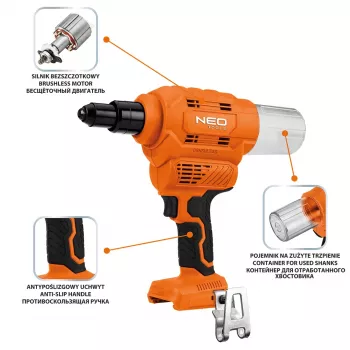 NEO TOOLS 18V E+ Rebiteira a bateria (sem bateria)