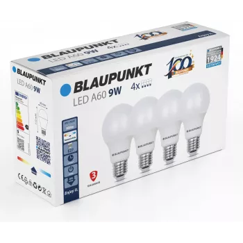 Blaupunkt lâmpada LED E27 A60 900 lm 9W 4000K, 4 unidades (BLAUPUNKT-E27-9W-NW-4)