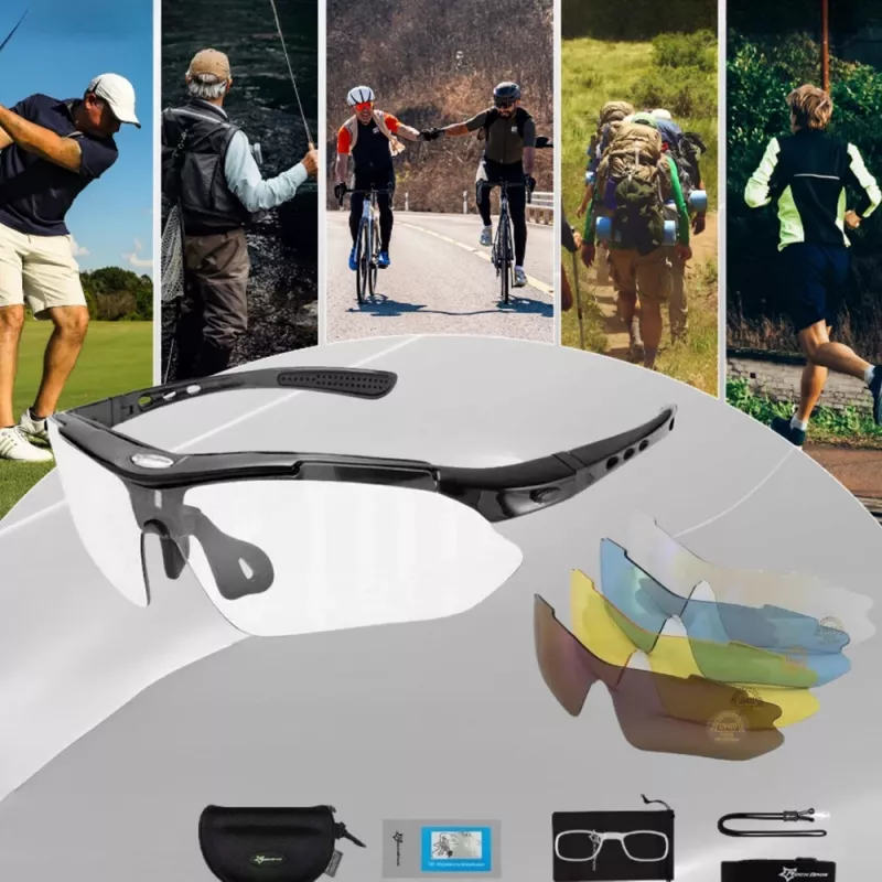 Rockbros 10003 óculos de ciclismo polarizados com 5 lentes intercambiáveis, UV400, armação TR90, preto