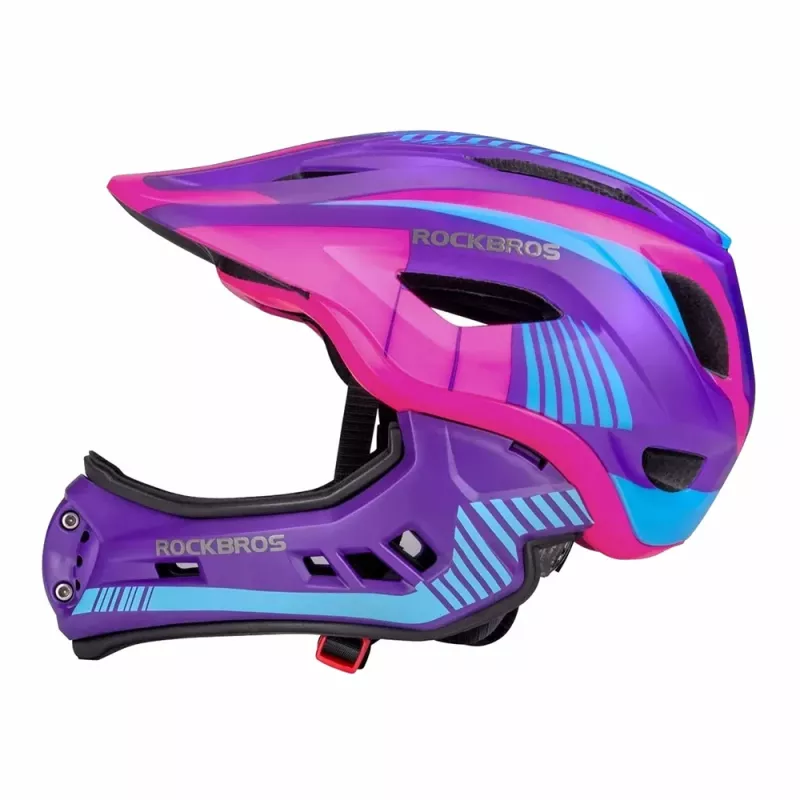 Rockbros TT-32SBPP-S capacete de bicicleta para criança convertível com proteção de queixo removível, roxo-rosa, tamanho S (48-53 cm)