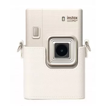 Bolsa de proteção em pele PU cinzenta LOVEINSTANT para Fujifilm Instax Mini LiPlay+ câmara instantânea híbrida com alça de ombro