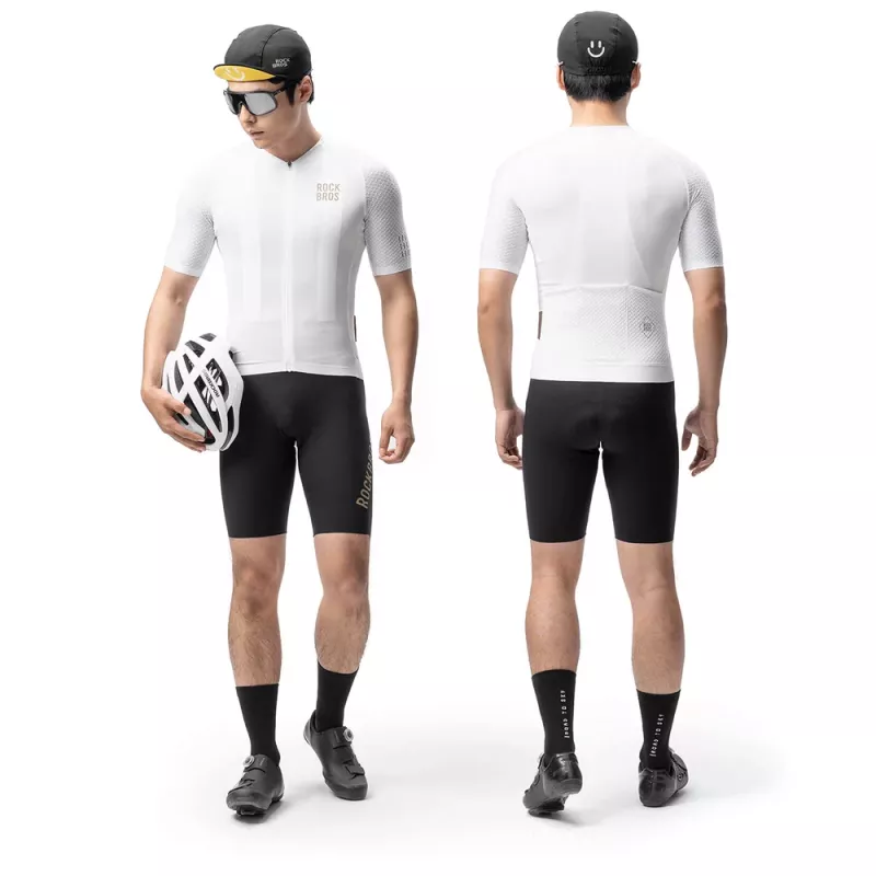 Camisola de ciclismo de manga curta ROCKBROS Diamond – homem Active Fit, branco, tamanho XL