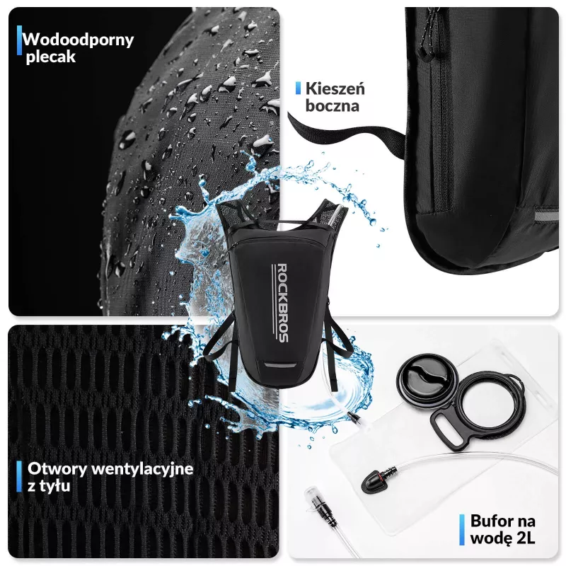 Mochila de hidratação Rockbros H32 com bexiga de 2L - preto