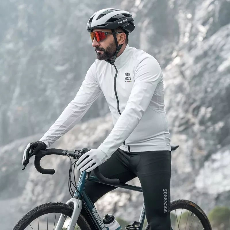 Hoodie de ciclismo térmico corta-vento ROCKBROS TLWT001 ROAD TO SKY L - branco